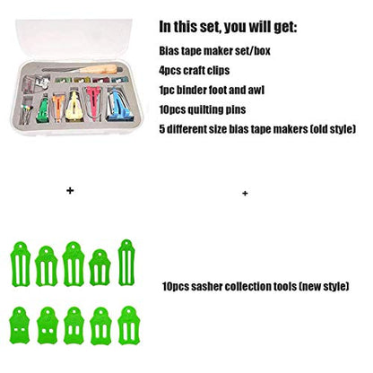 Bias Tape Maker Kits All 5 Sizes 6MM 9MM 12MM 18MM 25MM Binding Foot Craft Clips Awl Quilter's Pin Comes with 10pcs Multi (10 Count)
