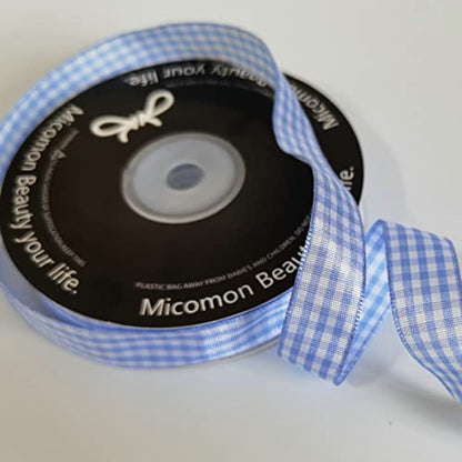 Light Blue Gingham Plaid Checked Ribbon 25 Yard Each Roll 100% Polyester (75 Foot)
