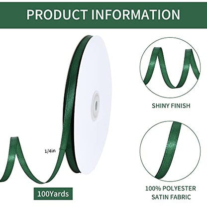 100 Yards 1 4 Inch Emerald Green Satin Ribbon for Gift Wrapping (300 Foot)