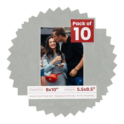 Pack of Ten Acid Free 8x10 Mats Bevel Cut for 5.5x8.5 Photos (10 Count)
