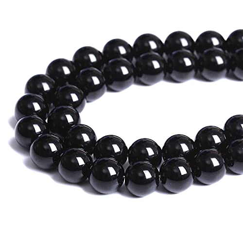 10mm 41pcs Natural Black Agates Onyx Stone Beads Smooth Round Loose Spacer Beads for Jewelry Making DIY Bracelets 15" (16 Count)