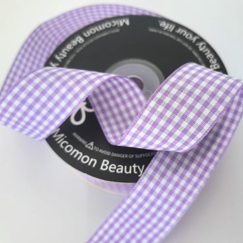 Purple and White Woven Edge Plaid Ribbon 100% Polyester Gingham Ribbon 25 Yards Each Roll
