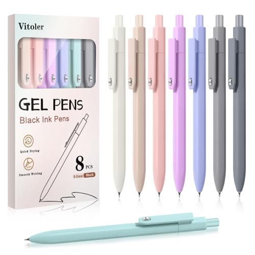 Gel Pens 8 Pcs 0.5mm Quick Dry Black Ink Pens Fine Point Journal Pens Smooth Writing Pens