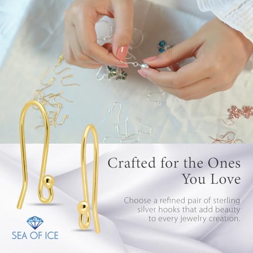 925 Gold flashed Sterling Silver Ear Wires Ball End French Earring Hooks for Drop Dangle Earrings Jewelry Making (24 Count)