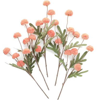 5pcs Coral Pink Faux Silk Mums Artificial Flowers (25 Count)