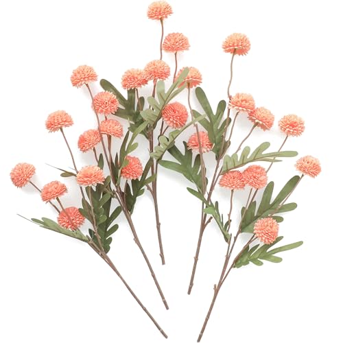 5pcs Coral Pink Faux Silk Mums Artificial Flowers (25 Count)