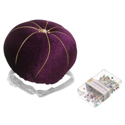 Wrist Pin Cushion Wristband Sewing Pincushion Polyester Pin Holder Wearable Pumpkin Shaped Needles Wristband with 100 Head Needles for Sewing Quilting DIY Crafts