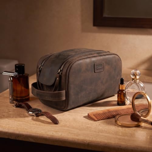 Genuine Leather Toiletry Travel Bag With Waterproof Lining