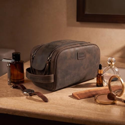 Genuine Leather Toiletry Travel Bag With Waterproof Lining