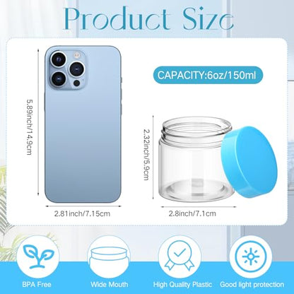 12 Pack 6 oz Plastic Container Jars with Lids Round Clear Travel Cosmetic Container Slime Jars for Toiletries (12 Count)