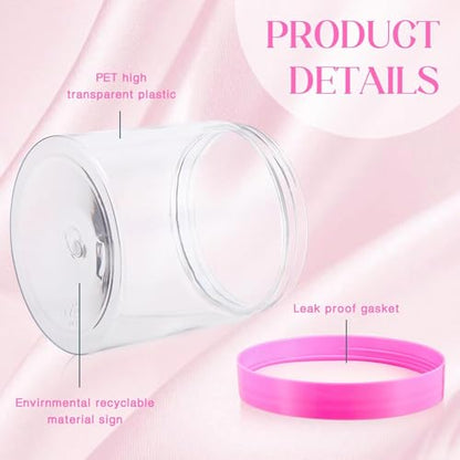 12 Pack 16 oz Plastic Container Jars with Lids Round Clear Travel Cosmetic Container Slime Jars for Toiletries (12 Count)