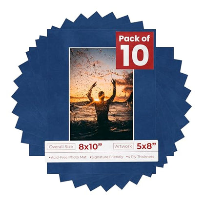 Pack of Ten Acid Free 8x10 Mats Bevel Cut for 5x8 Photos (10 Count)