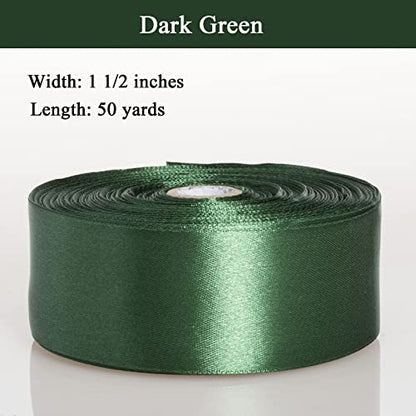 1 1 2 Inch Dark Green Solid Satin Ribbon for Gift Wrapping (150 Foot)