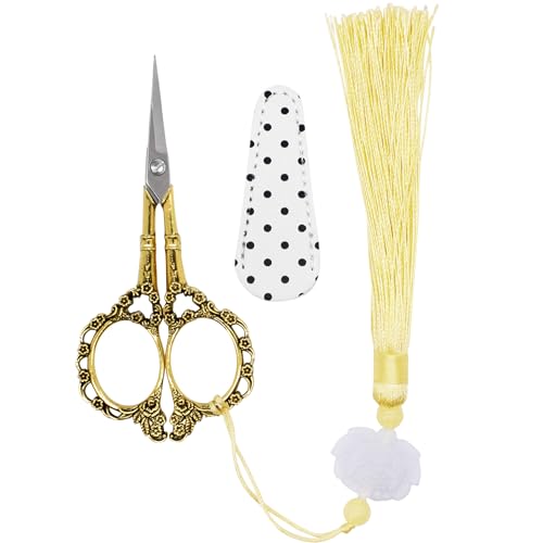 4.5Inch Embroidery Stainless Steel Scissors with Leather Cover Tassel DIY Tools Dressmaker Small Shears Precision for Crafting Thread Cutting Sewing DIY Artwork Housework