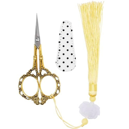 4.5Inch Embroidery Stainless Steel Scissors with Leather Cover Tassel DIY Tools Dressmaker Small Shears Precision for Crafting Thread Cutting Sewing DIY Artwork Housework