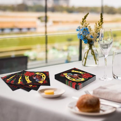 48 Pieces Horse Racing Paper Napkins Disposable Party Napkins Horse Racing Cocktail Dinner Napkin Set 13" x 13" Unfolded for Sports Horse Theme Party Supplies (48 Count)