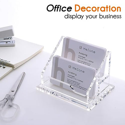 Acrylic Business Card Holder For Desk Clear Business Card Display Stand 2 Tier 2 Slots Business Cards Holders for Men And Woman