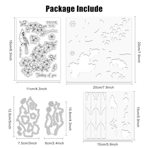Winter Plum Blossom Stamps & Dies & Layering Coloring Stencil Set