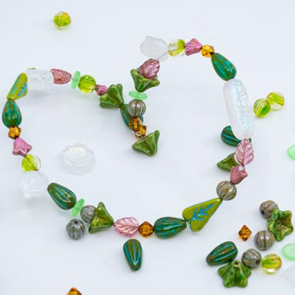 1.4oz (40g) Limited Mix of Czech Glass Beads, Hand Made Set Kit, Crystal AB Table Cut Hawaii Green Leaves Glass Beads Mix 002