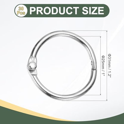 1" x 1.22" Loose Leaf Binder Rings (30 Count)