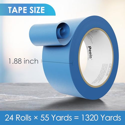 24 Roll Blue Painters Tape 2 Inch Wide Bulk Masking Paint Tape 1.88inx55yds (24 Count)