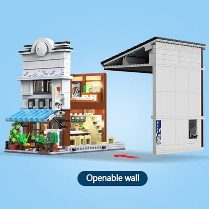 Master Japanese Sushi House Building Block Set C66018W Creative City Brick Kit with Lights