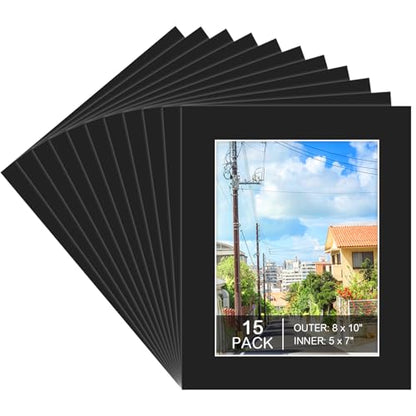 15 Pack 8x10 Picture Mats for 5x7 Photos (15 Count)