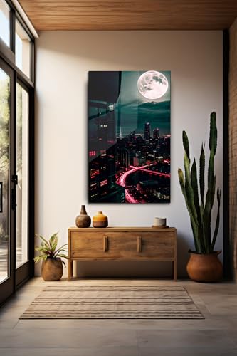 Moon And City Glass Wall Art Painting for Living Room