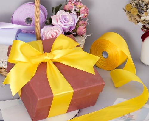2 Inch Yellow Solid Satin Ribbon for Gift Wrapping