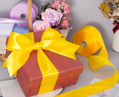 2 Inch Yellow Solid Satin Ribbon for Gift Wrapping