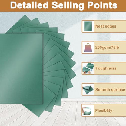 40 Sheets Dark Green Shimmer Cardstock 8.5 x 11 Paper 75lb (40 Count)