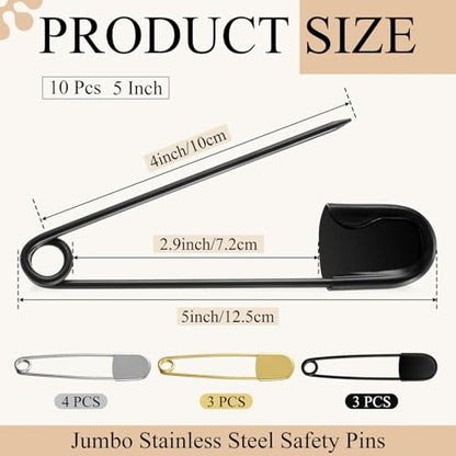 10 Pcs 5 Inch Large Safety Pins (10 Count)
