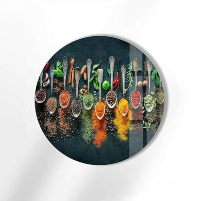39,4''(100cm) Diameter Colorful Herbs Round Glass Wall Art Tempered Glass Printing Wall Decor Large Wall Art Wall Hangings
