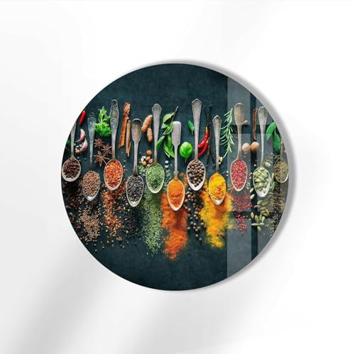15.8''(40cm) Diameter Colorful Herbs Round Glass Wall Art Tempered Glass Printing Wall Decor Large Wall Art Wall Hangings