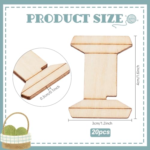 20pcs Thread Organizer Bobbin Winder Embroidery Thread Storage Floss Keeper Knitting Thread Holder Spool Shape Wood Bobbins Card for Sewing Crochet Needlework Tool 1.2x1.5 Inch