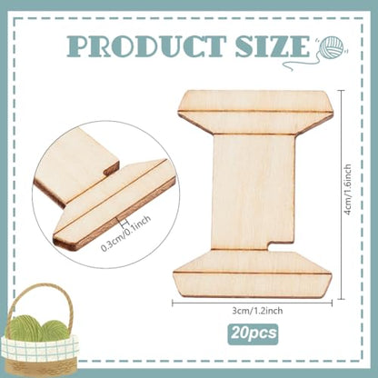 20pcs Thread Organizer Bobbin Winder Embroidery Thread Storage Floss Keeper Knitting Thread Holder Spool Shape Wood Bobbins Card for Sewing Crochet Needlework Tool 1.2x1.5 Inch