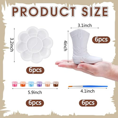 6 Set Cowboy Boot Vase Ceramics to Paint Ready to Paint Your Own Ceramic Cowgirl Hat Vase DIY Unpainted Plaster Paintable Kit Crafts with Brush Palette for Adults (6 Count)