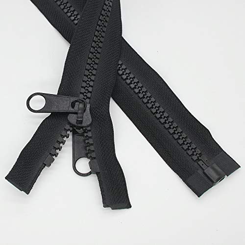 2PCS #10 40 Inch Heavy Duty Zippers for Sewing Separating Large Plastic Zippers Black Tape with Double Pull Tab Slider