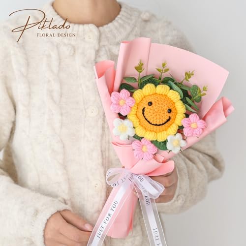 Hand Woven Flower Bouquet Finished(1pcs) for Mother Girlfriend Birthday Gift Wedding Decoration Crochet Artificial Flower