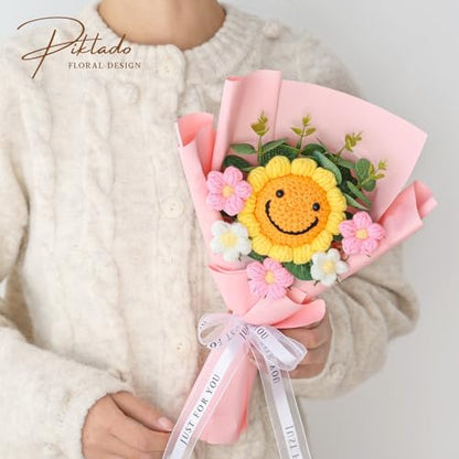 Hand Woven Flower Bouquet Finished（1pcs） for Mother Girlfriend Birthday Gift Wedding Decoration Crochet Artificial Flower