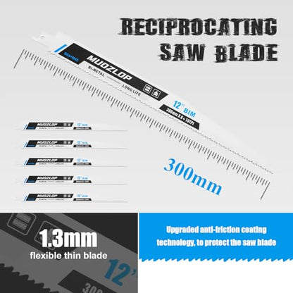 5Pack 12inch 8+10TPI Metal Reciprocating Saw Blades Set