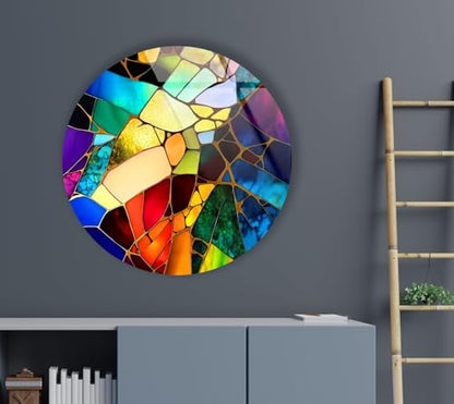 39,4''(100cm) Diameter Multicolor Round Stained Glass Wall Art Vibrant Mosaic Abstract Panel Tempered Glass Printing Wall Decor Large Wall Art Wall Hangings