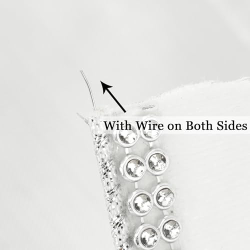 White Velvet with Rhinstone Edge Wired Ribbon 2.5 Inch Luxury Jeweled Ribbon 5 Yards Sparkling Rhinestone Trim for Christmas Tree (15 Foot)