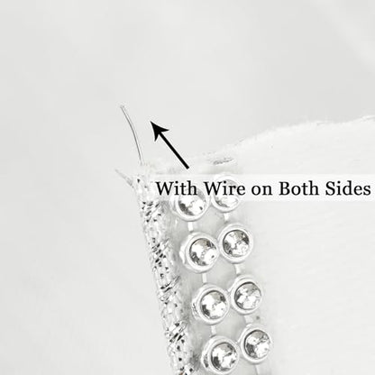 White Velvet with Rhinstone Edge Wired Ribbon 2.5 Inch Luxury Jeweled Ribbon 5 Yards Sparkling Rhinestone Trim for Christmas Tree (15 Foot)