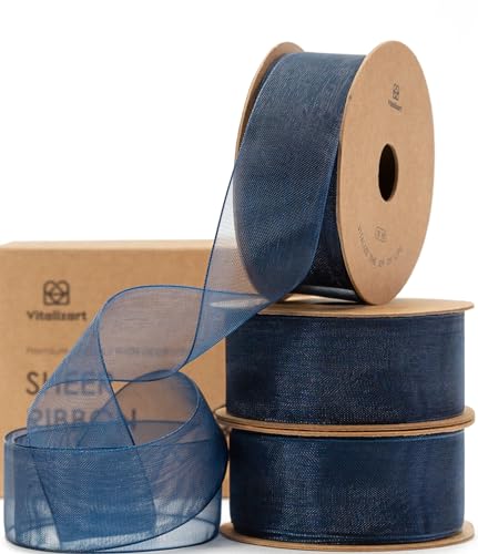 Navy Blue Organza Ribbon 1" x 30 Yd Sheer Gift Wrapping Ribbon (90 Foot)