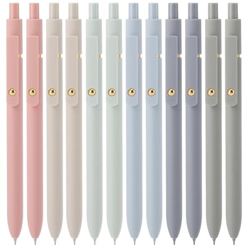 Gel Pens Set 12 Pcs 0.5mm Retractable Quick Dry Black Ink Pens (12 Count)