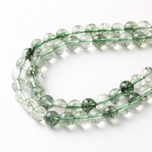 45PCS 8MM Green Crackle Phantom Ghost Crystal Beads for Jewelry Making DIY Bracelet Necklace Accessories 15" Energy Healing Power Stone Beads