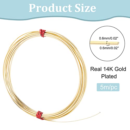 22Gague 16.4 Feet Real 14K Gold Plated Square Brass Wire