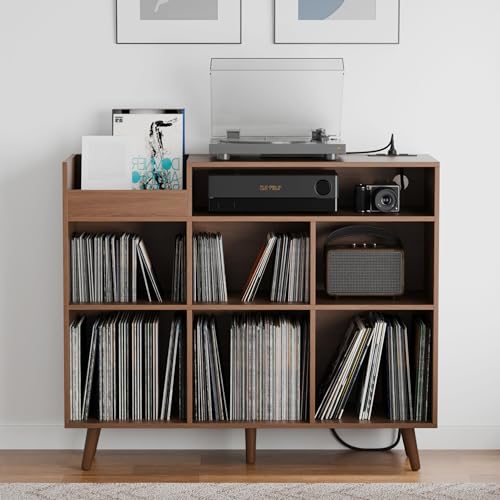 Large Record Player Stand with Vinyl Storage Cabinet