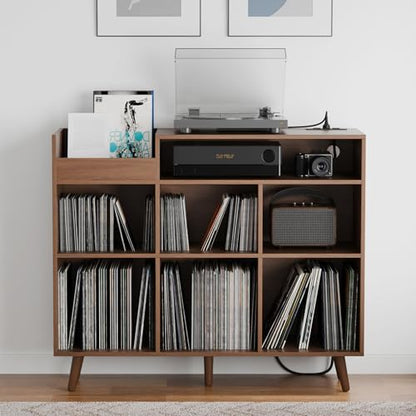 Large Record Player Stand with Vinyl Storage Cabinet